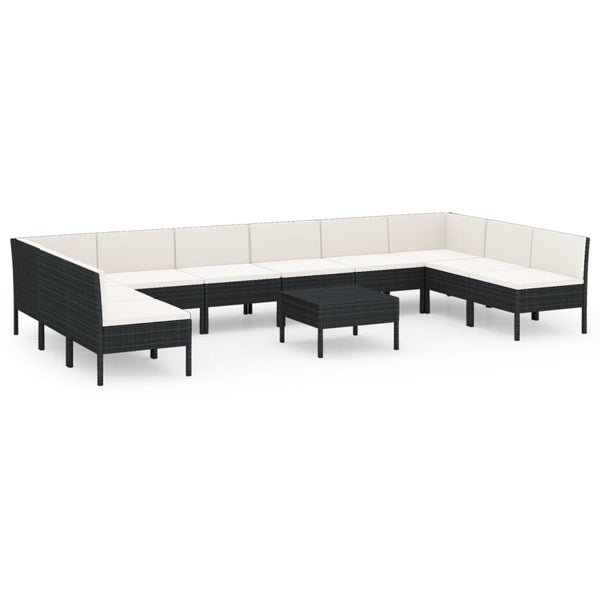 11-tlg. Garten-Lounge-Set mit Auflagen Poly Rattan Schwarz