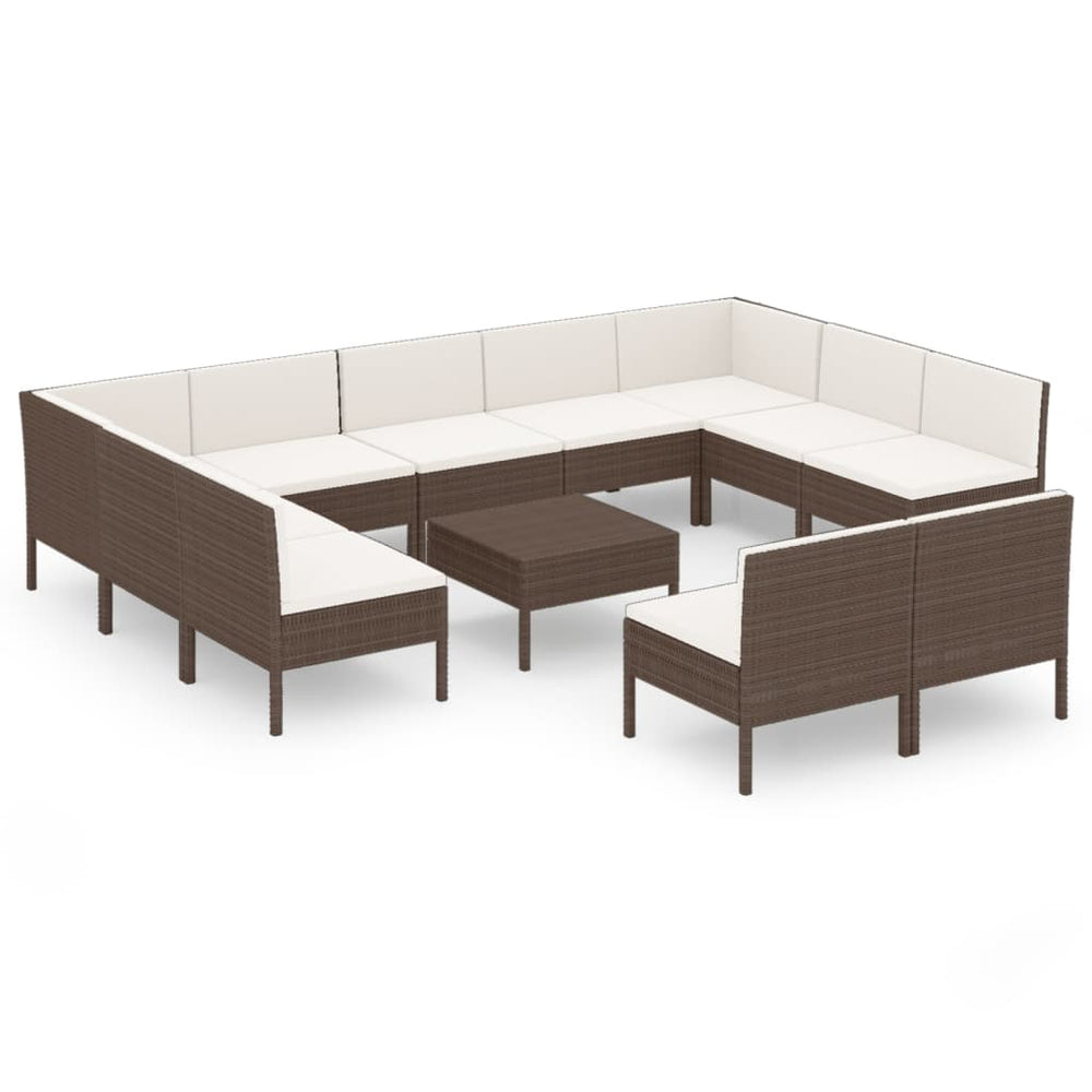 vidaXL Salon de jardin 12 pcs avec coussins résine tressée Marron