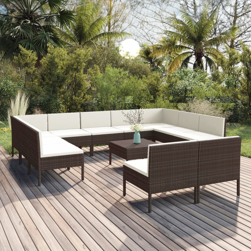 vidaXL Salon de jardin 12 pcs avec coussins résine tressée Marron