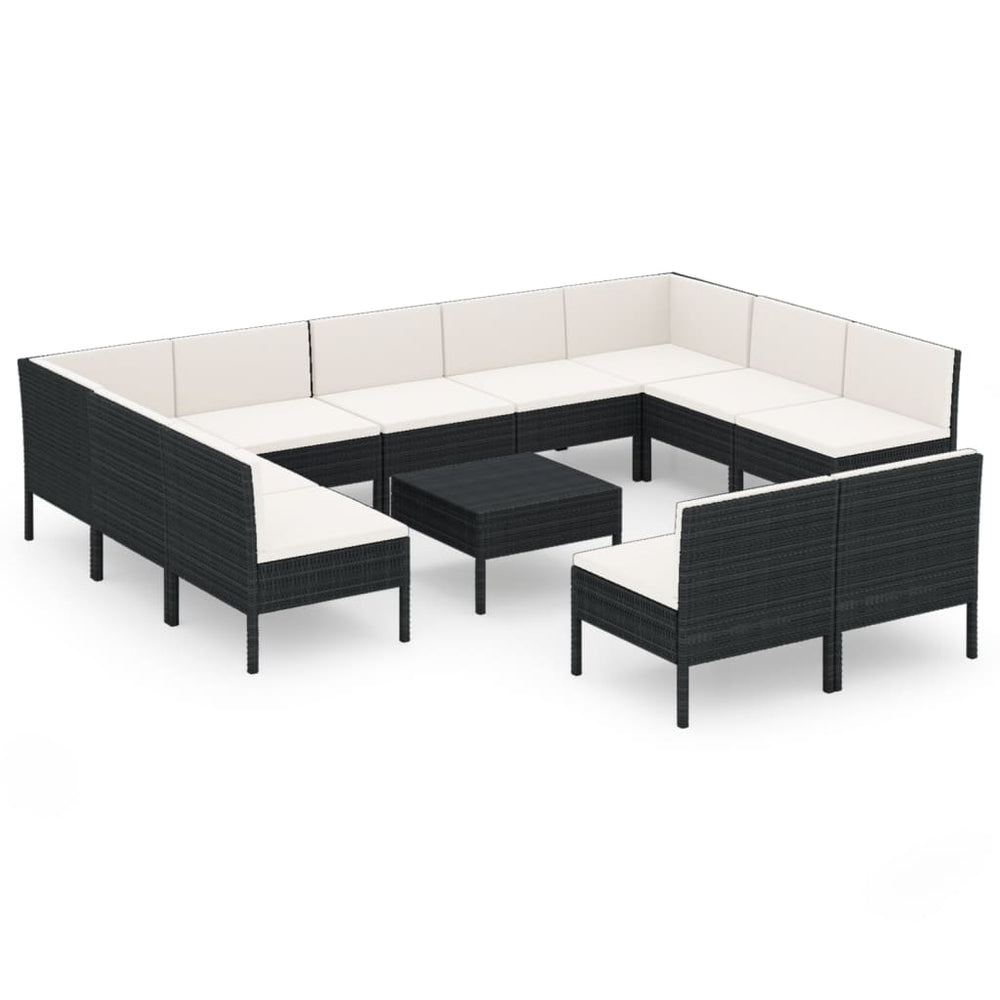 vidaXL Salon de jardin 12 pcs avec coussins résine tressée noir