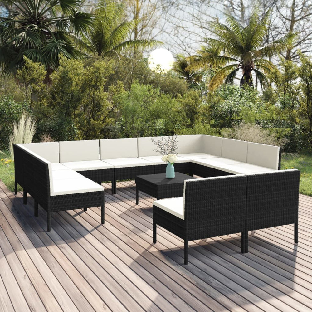 vidaXL Salon de jardin 12 pcs avec coussins résine tressée noir