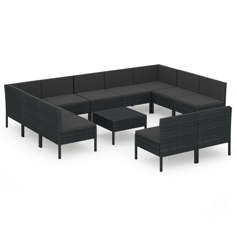 vidaXL Salon de jardin 12 pcs avec coussins résine tressée noir