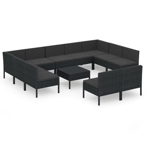 12-tlg. Garten-Lounge-Set mit Auflagen Poly Rattan Schwarz