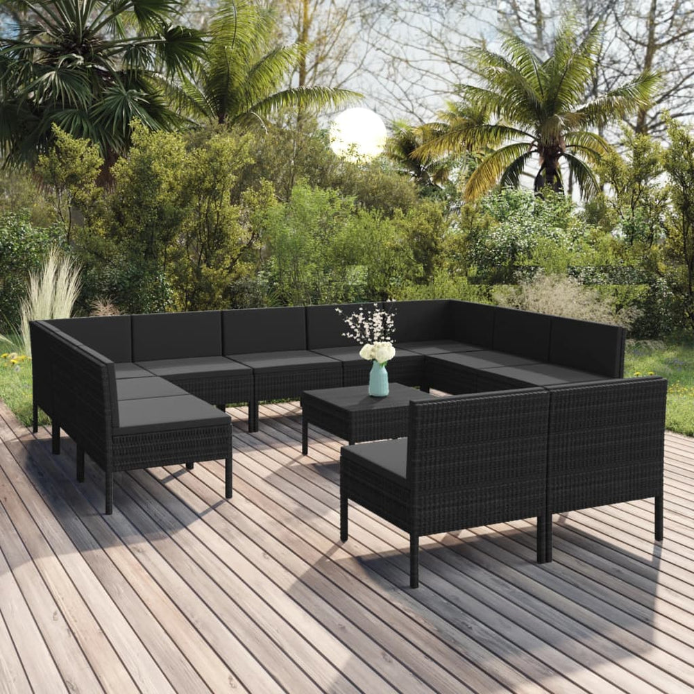 vidaXL Salon de jardin 12 pcs avec coussins résine tressée noir
