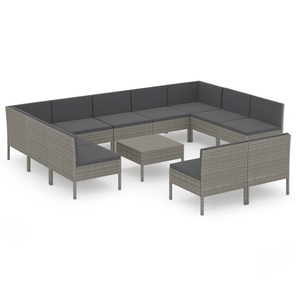 vidaXL Salon de jardin 12 pcs avec coussins résine tressée Gris
