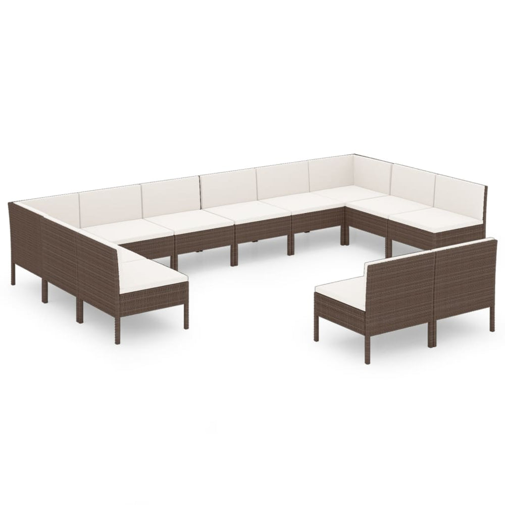 vidaXL Salon de jardin 12 pcs avec coussins résine tressée Marron