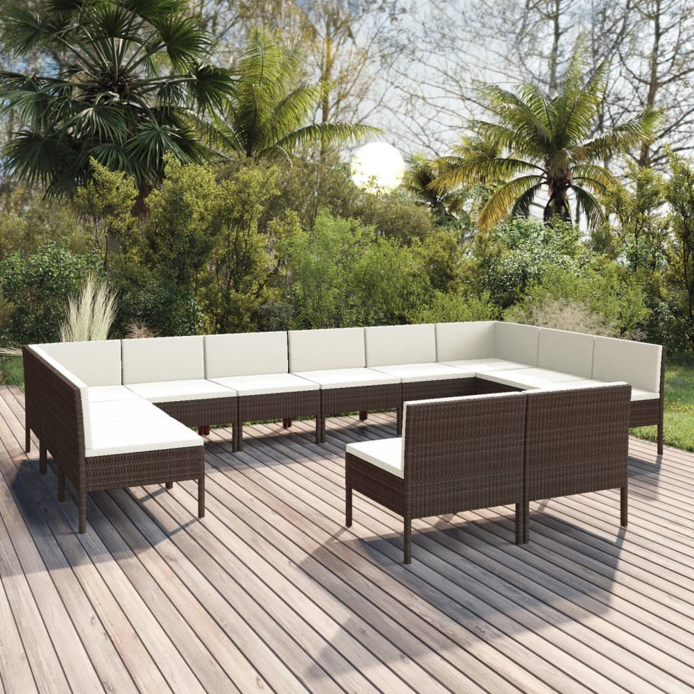 vidaXL Salon de jardin 12 pcs avec coussins résine tressée Marron