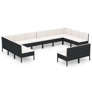 12-tlg. Garten-Lounge-Set mit Auflagen Poly Rattan Schwarz