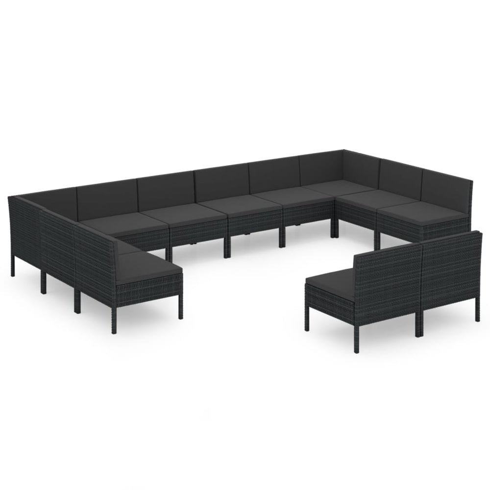 vidaXL Salon de jardin 12 pcs avec coussins résine tressée noir