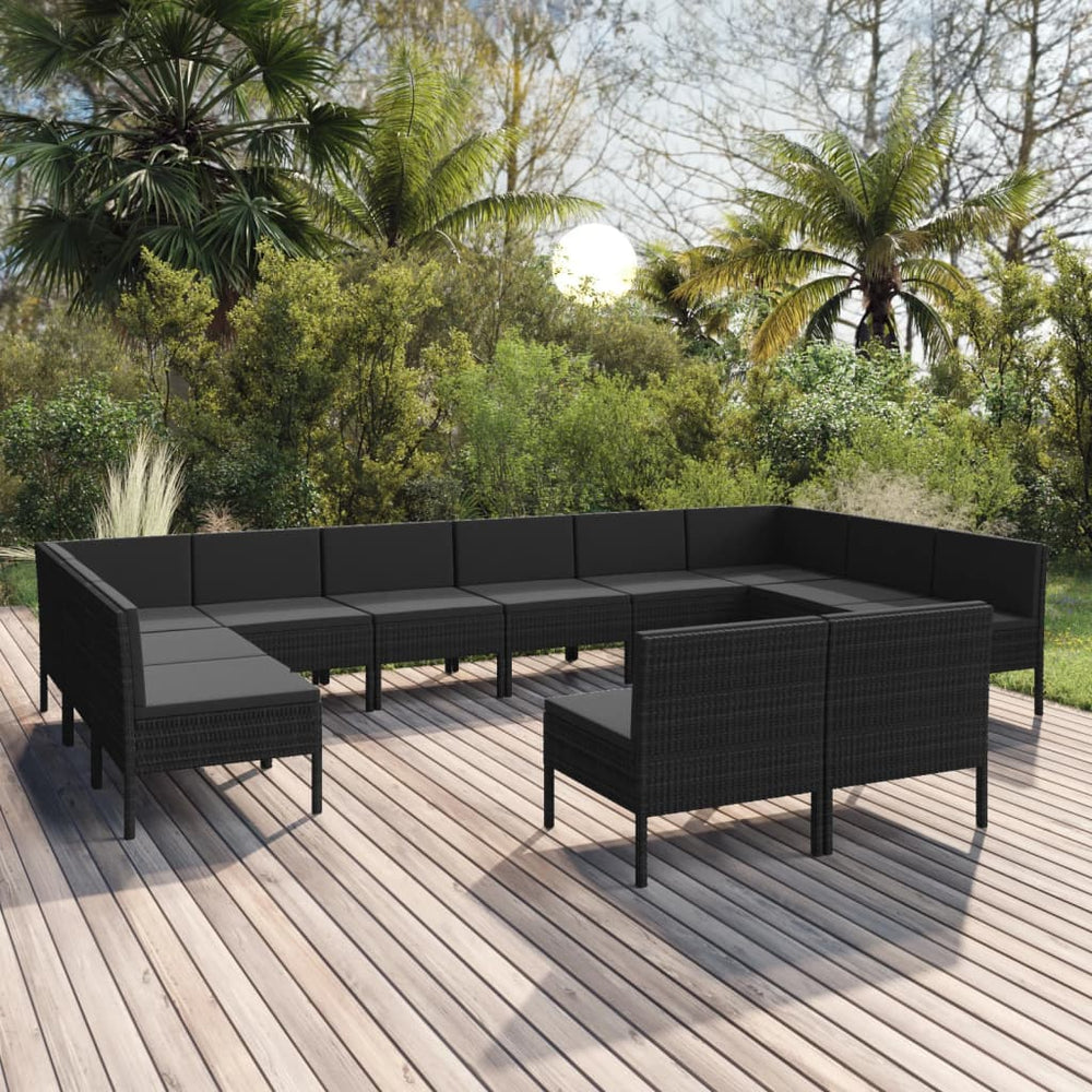 vidaXL Salon de jardin 12 pcs avec coussins résine tressée noir