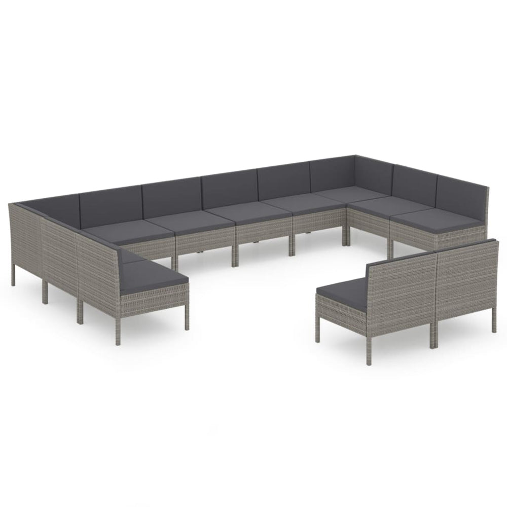 vidaXL Salon de jardin 12 pcs avec coussins résine tressée Gris