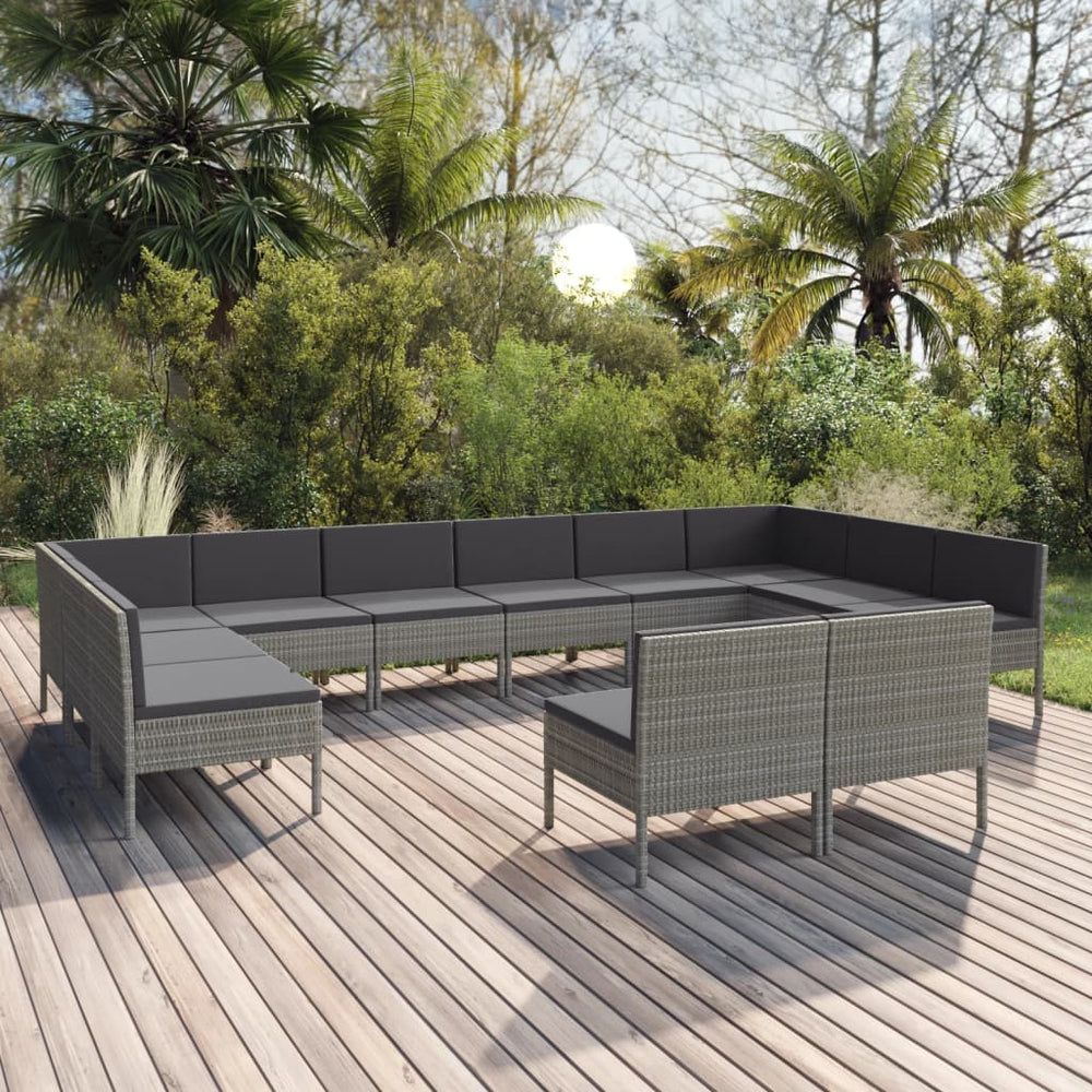 vidaXL Salon de jardin 12 pcs avec coussins résine tressée Gris
