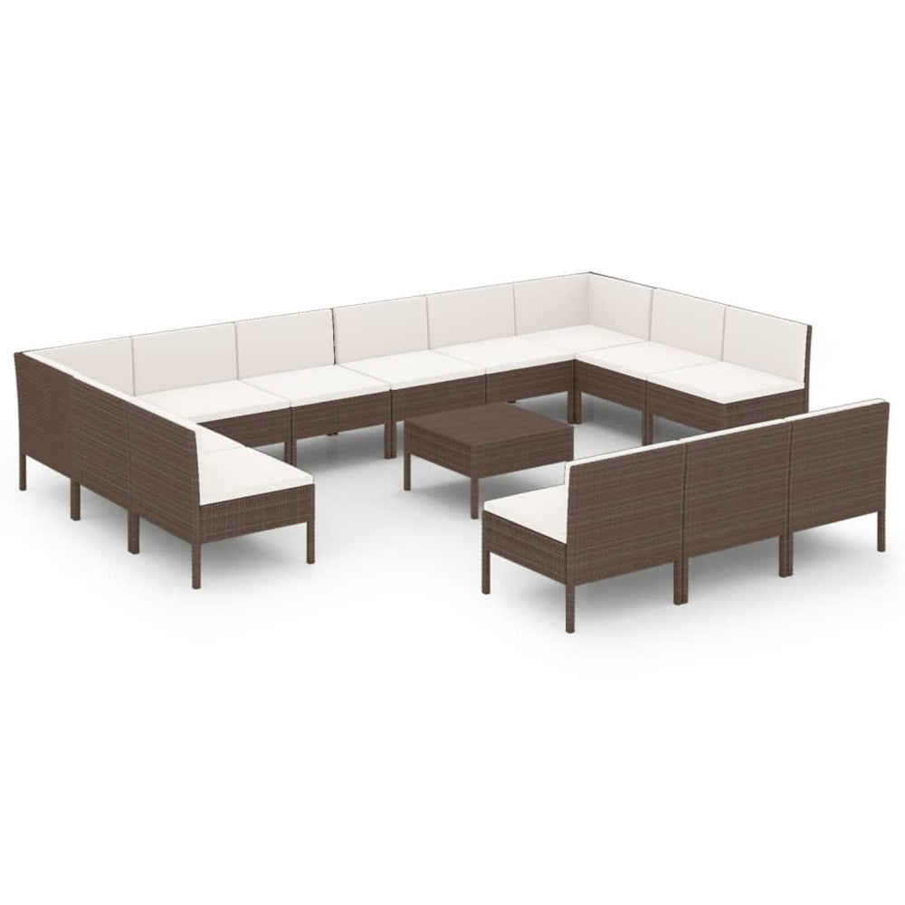 vidaXL Salon de jardin 14 pcs avec coussins résine tressée Marron
