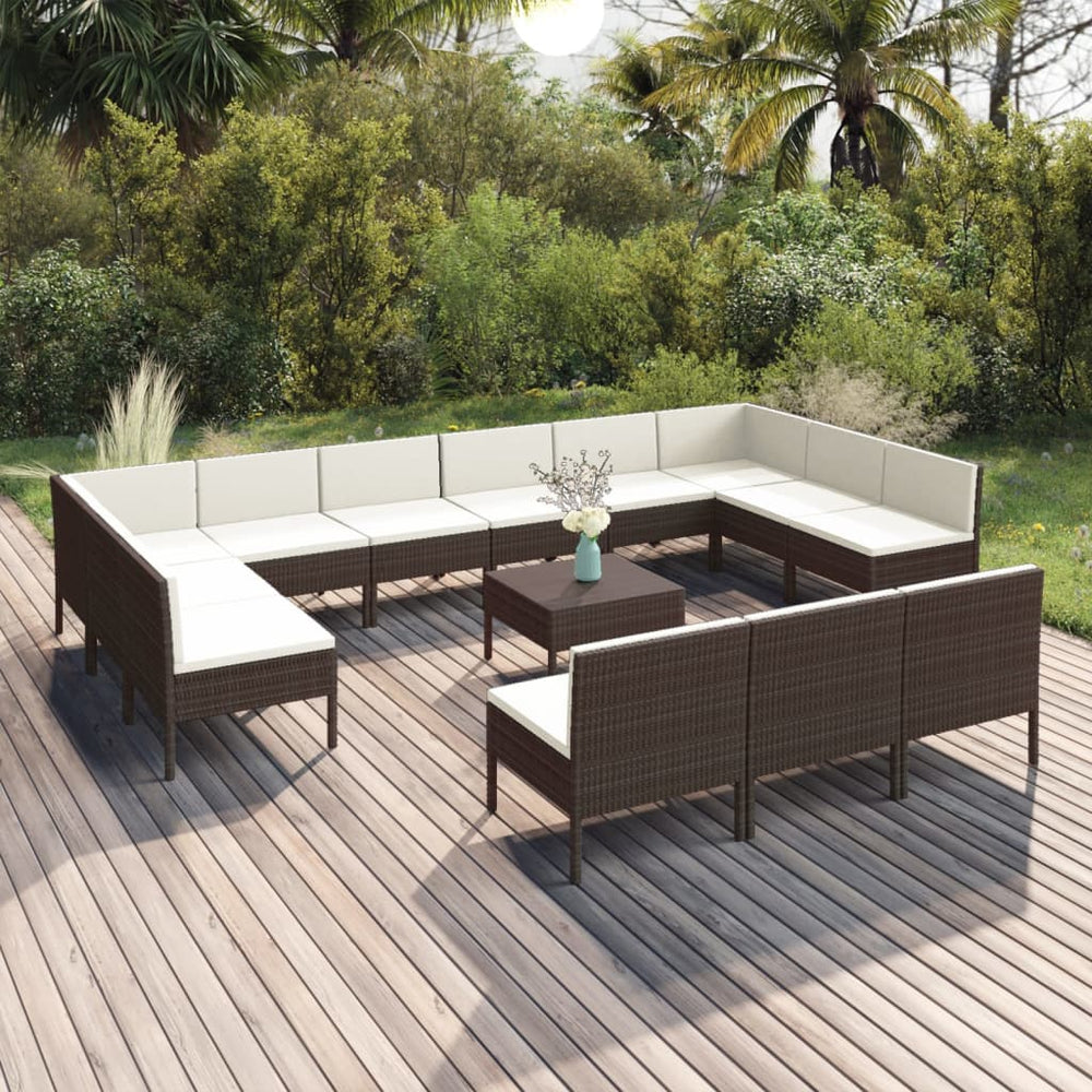 vidaXL Salon de jardin 14 pcs avec coussins résine tressée Marron