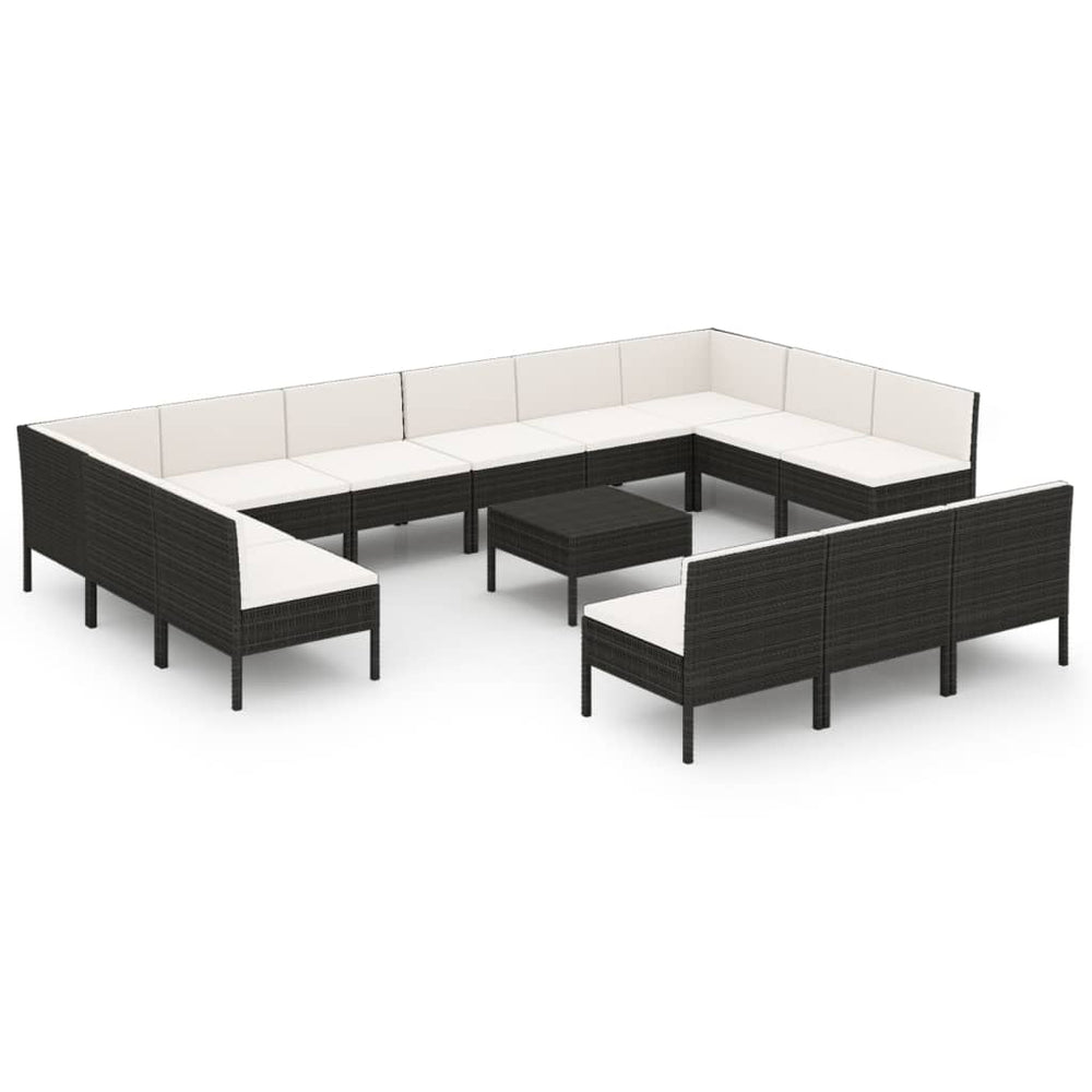 vidaXL Salon de jardin 14 pcs avec coussins résine tressée noir