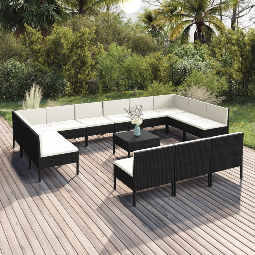 vidaXL Salon de jardin 14 pcs avec coussins résine tressée noir