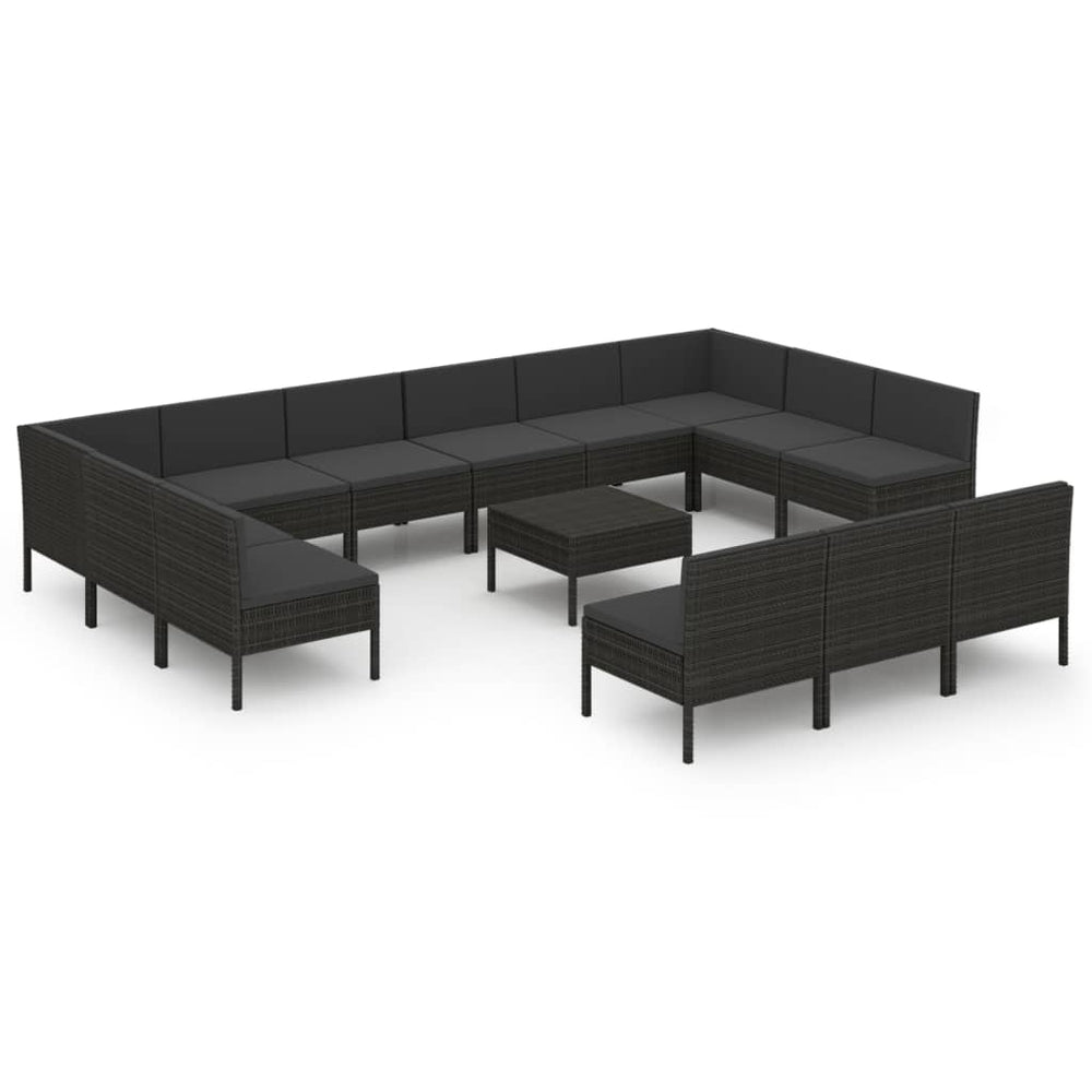 vidaXL Salon de jardin 14 pcs avec coussins résine tressée noir