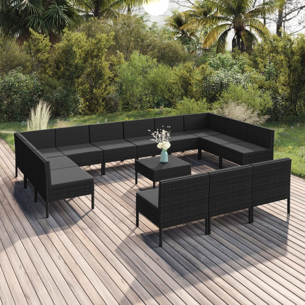 vidaXL Salon de jardin 14 pcs avec coussins résine tressée noir