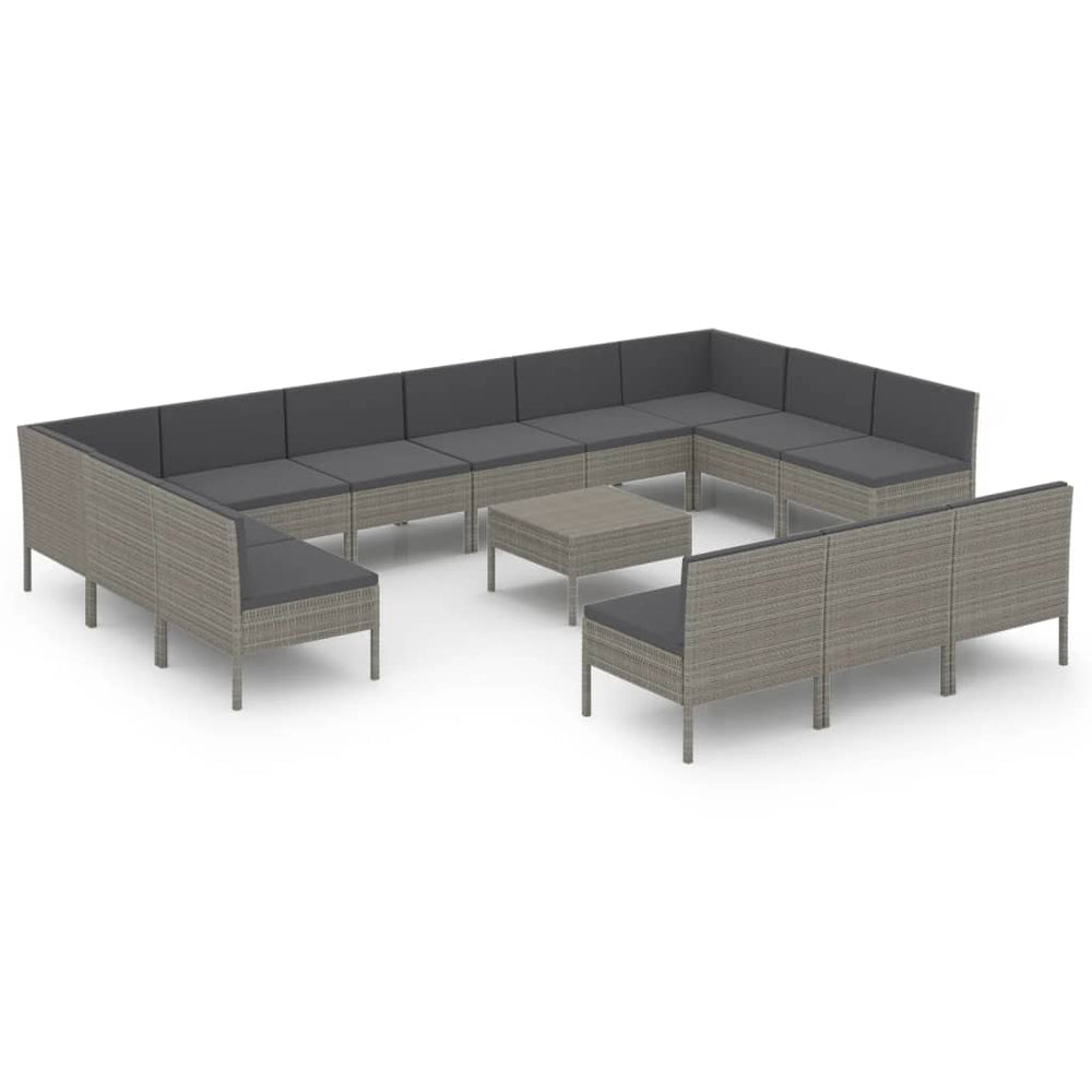 vidaXL Salon de jardin 14 pièces en résine tressée avec coussins gris