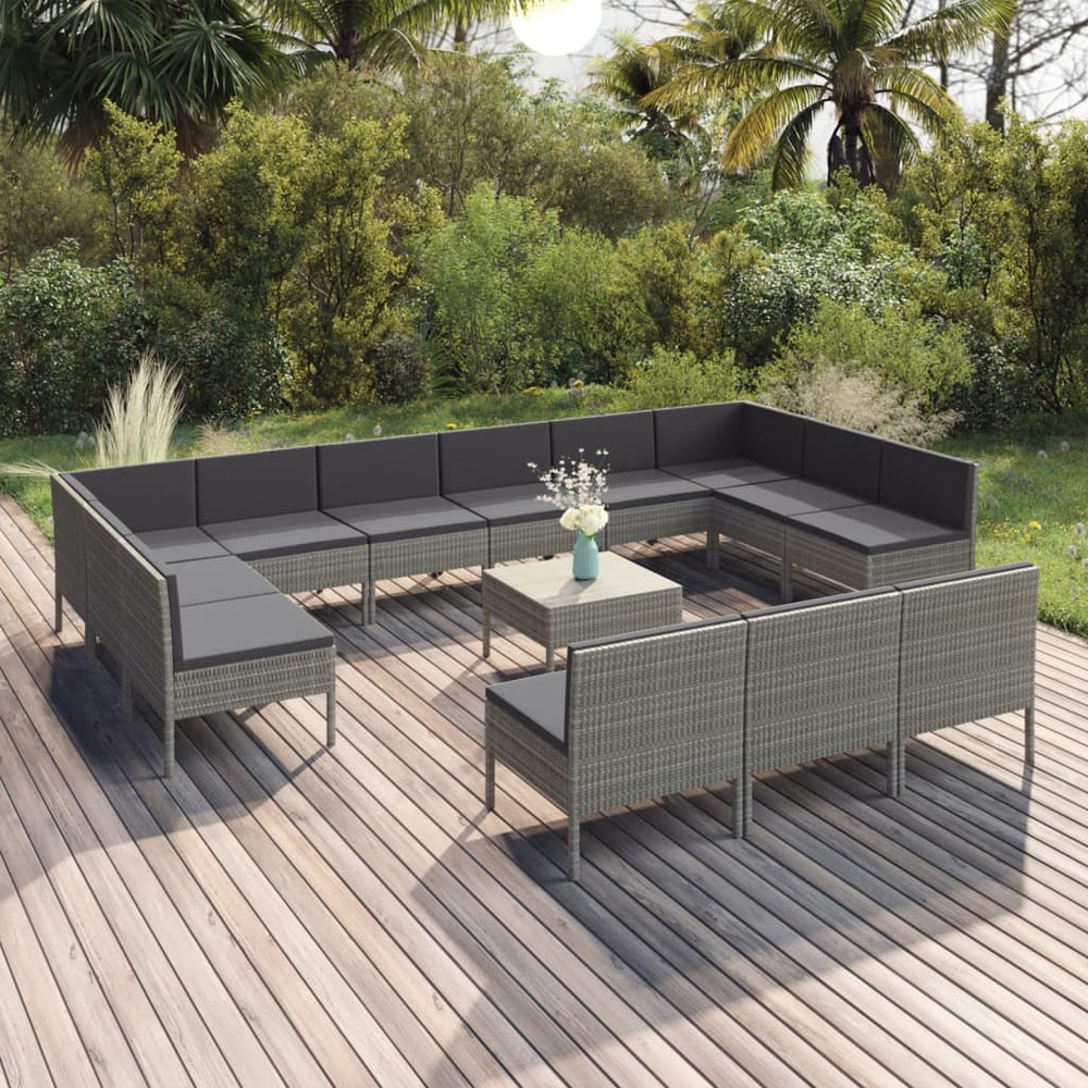 vidaXL Salon de jardin 14 pièces en résine tressée avec coussins gris