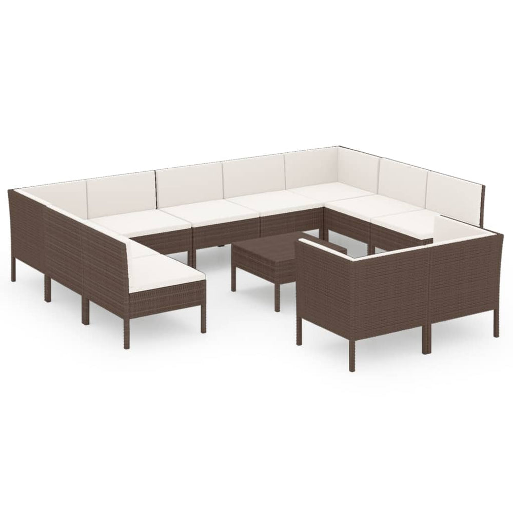 vidaXL Salon de jardin 12 pcs avec coussins résine tressée Marron