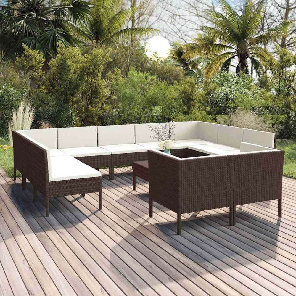 vidaXL Salon de jardin 12 pcs avec coussins résine tressée Marron