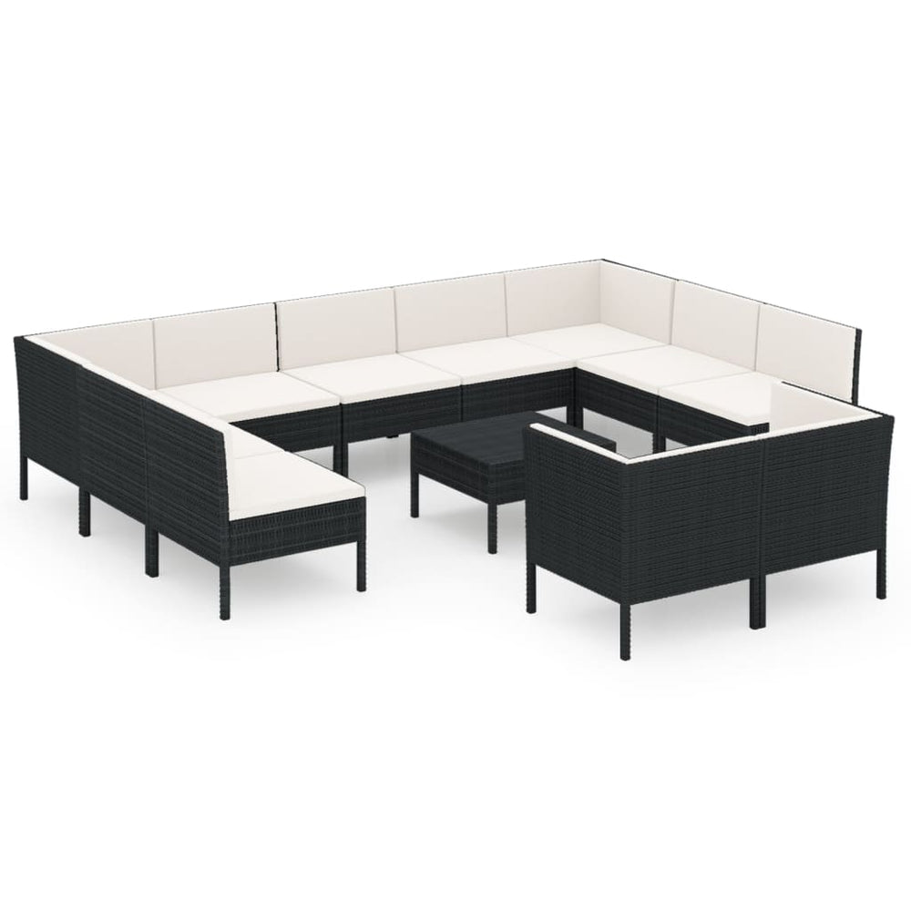 vidaXL Salon de jardin 12 pcs avec coussins résine tressée noir