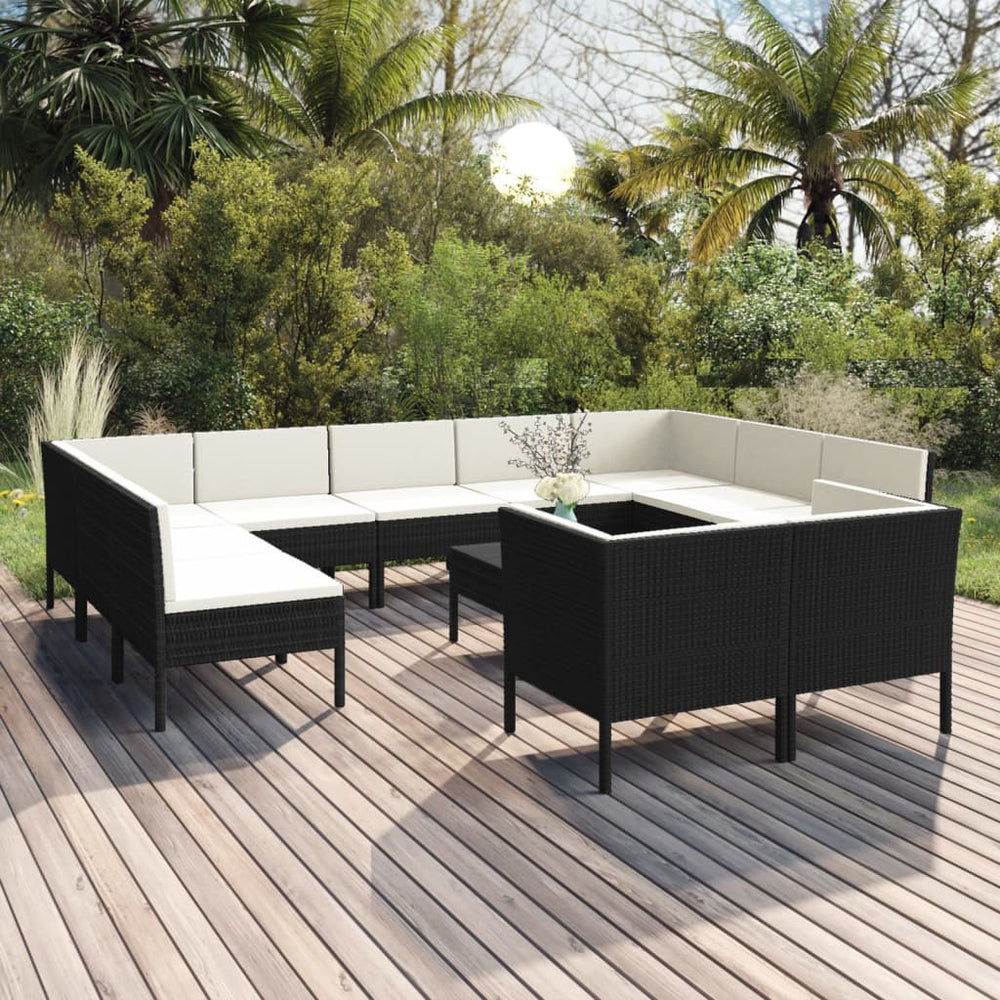 vidaXL Salon de jardin 12 pcs avec coussins résine tressée noir