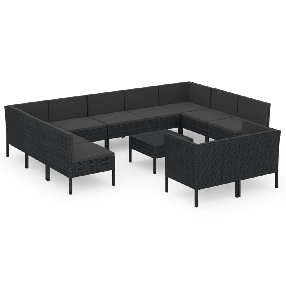 vidaXL Salon de jardin 12 pcs avec coussins résine tressée noir