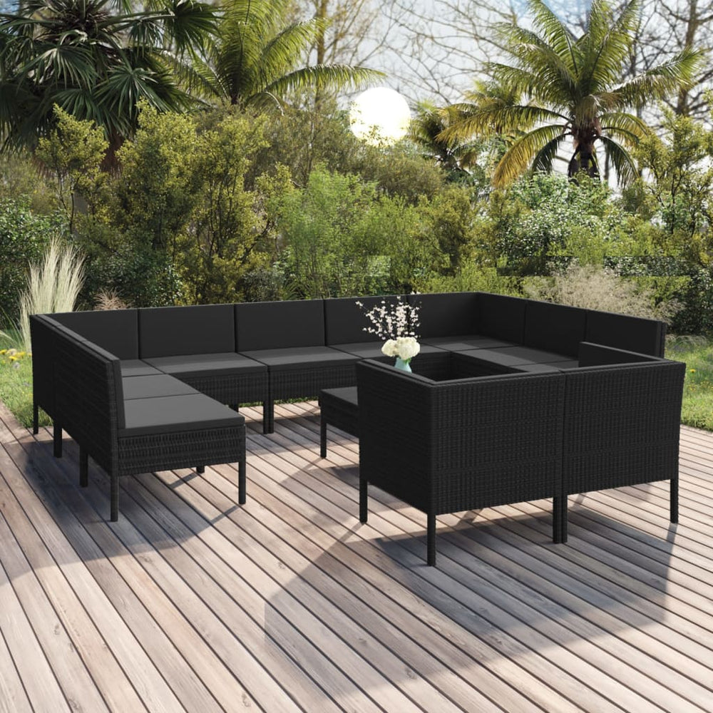 vidaXL Salon de jardin 12 pcs avec coussins résine tressée noir