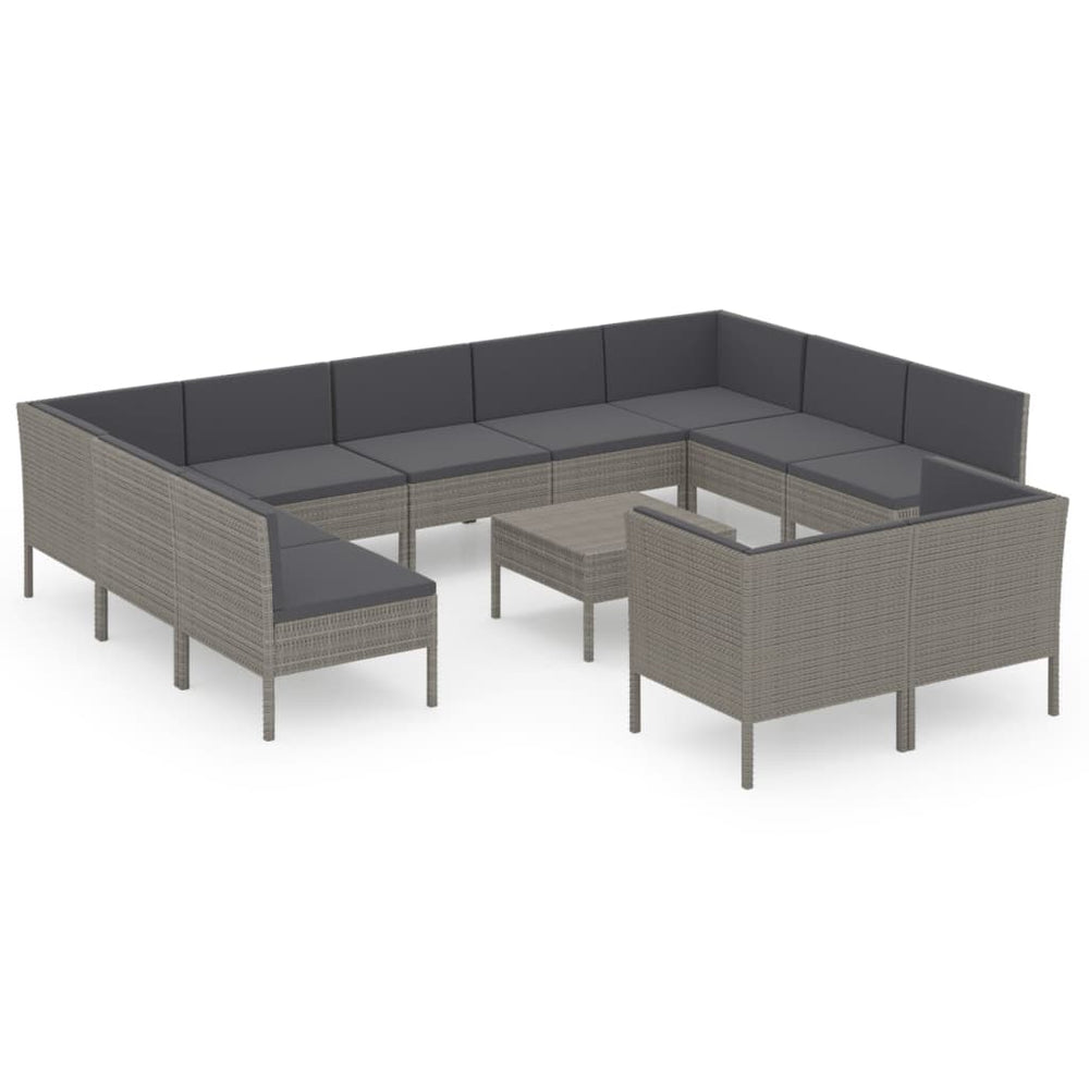 vidaXL Salon de jardin 12 pcs avec coussins résine tressée Gris