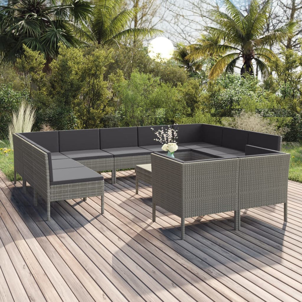vidaXL Salon de jardin 12 pcs avec coussins résine tressée Gris
