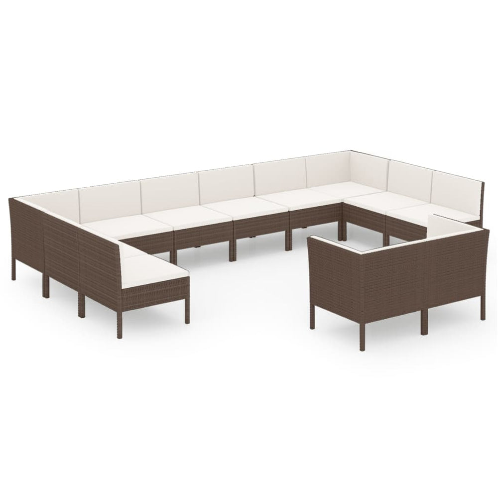 vidaXL Salon de jardin 12 pcs avec coussins résine tressée Marron