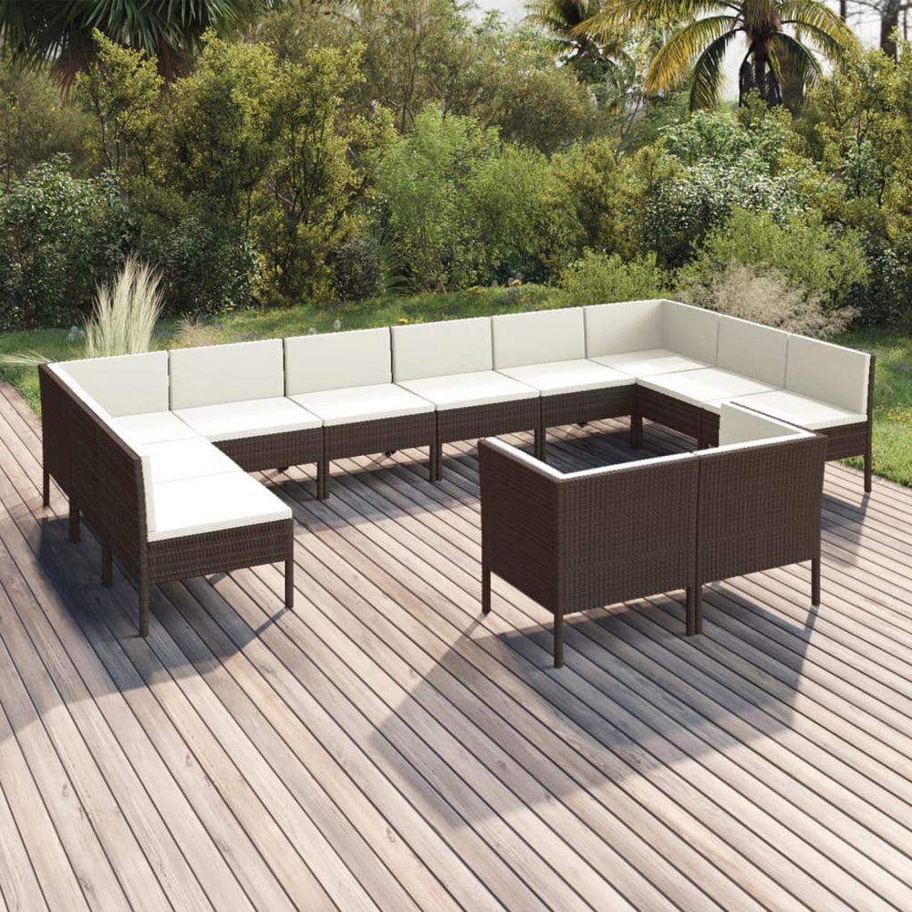 vidaXL Salon de jardin 12 pcs avec coussins résine tressée Marron