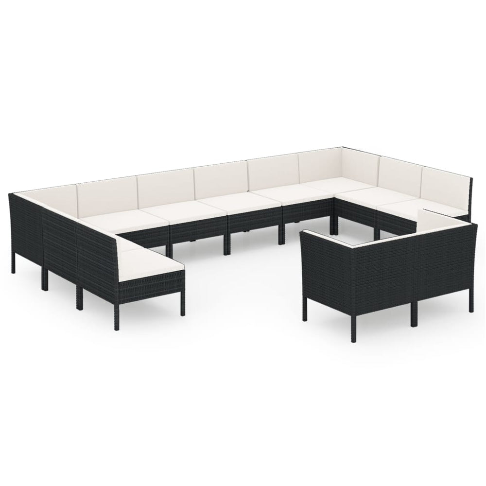 vidaXL Salon de jardin 12 pcs avec coussins résine tressée noir
