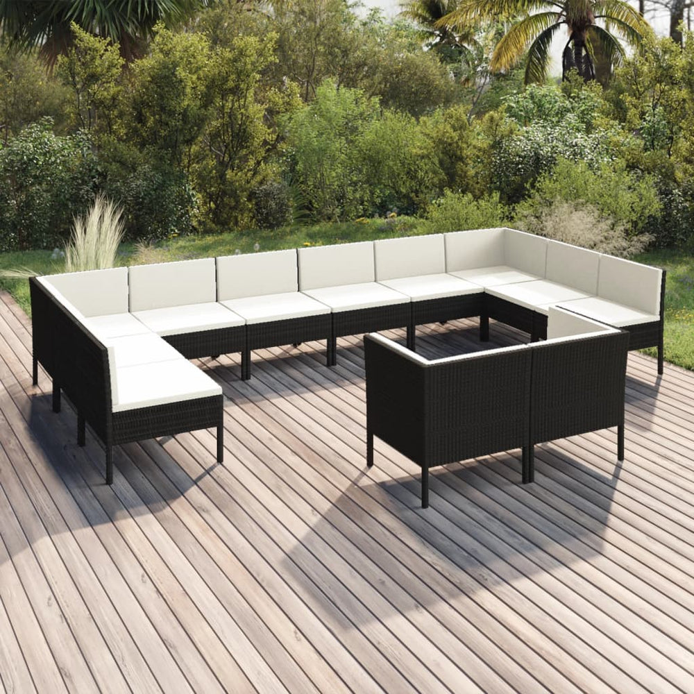 vidaXL Salon de jardin 12 pcs avec coussins résine tressée noir