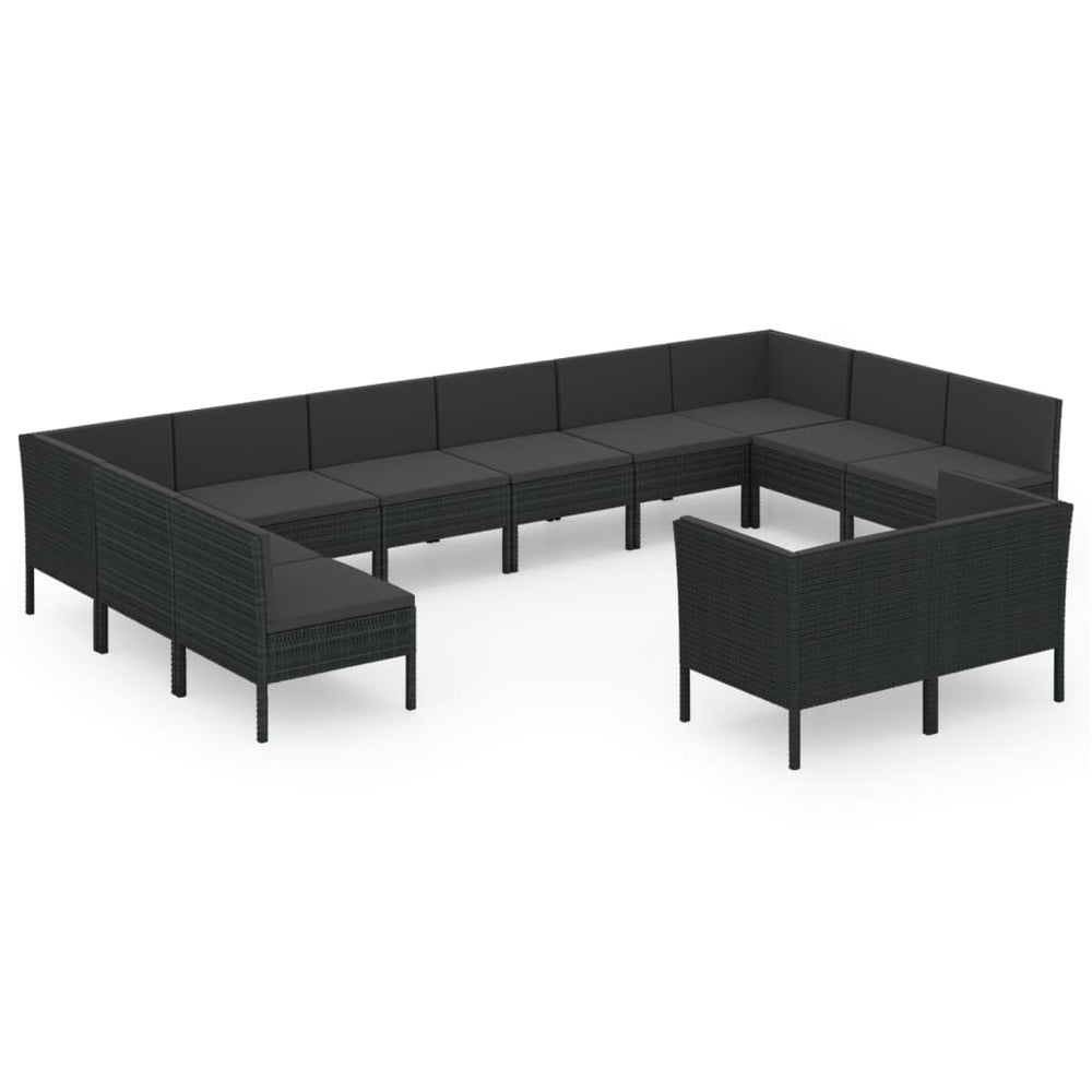vidaXL Salon de jardin 12 pcs avec coussins résine tressée noir