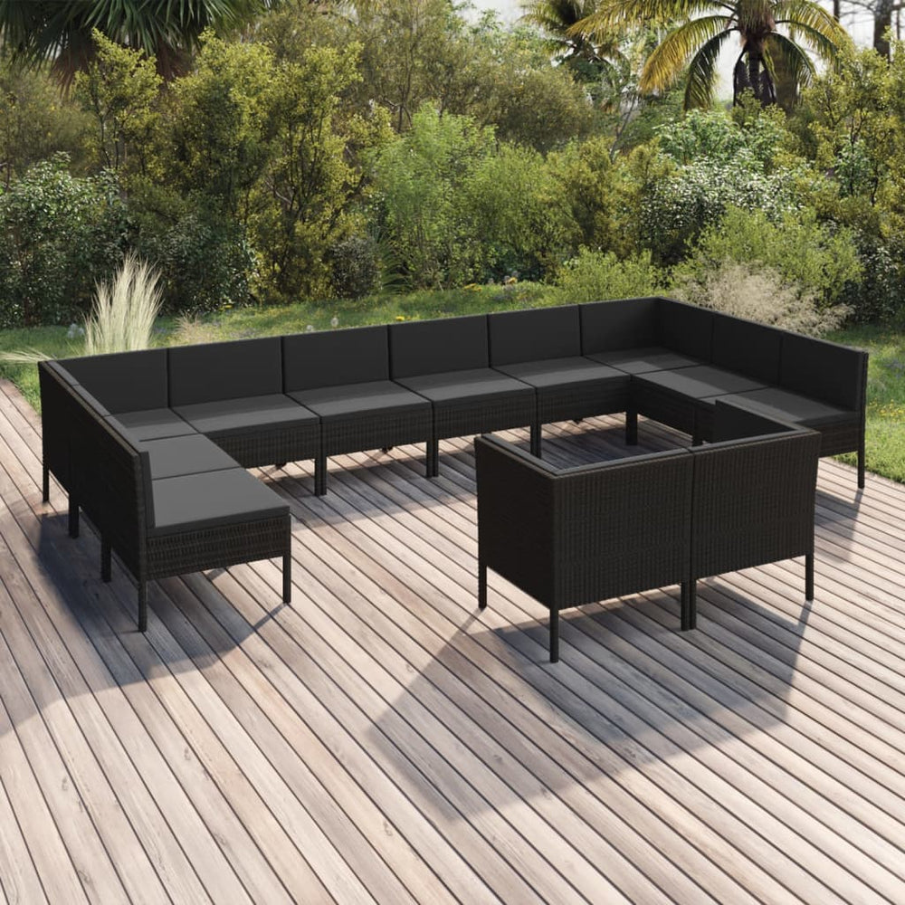 vidaXL Salon de jardin 12 pcs avec coussins résine tressée noir