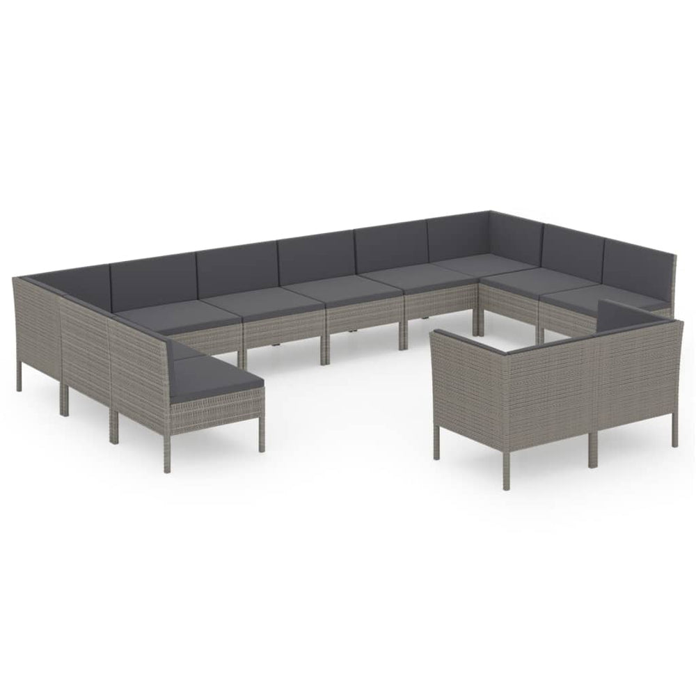 vidaXL Salon de jardin 12 pcs avec coussins résine tressée Gris