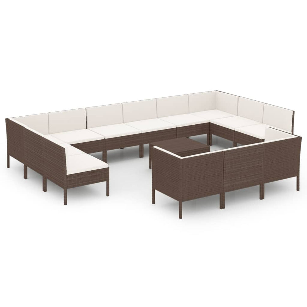 vidaXL Salon de jardin 14 pcs avec coussins résine tressée Marron