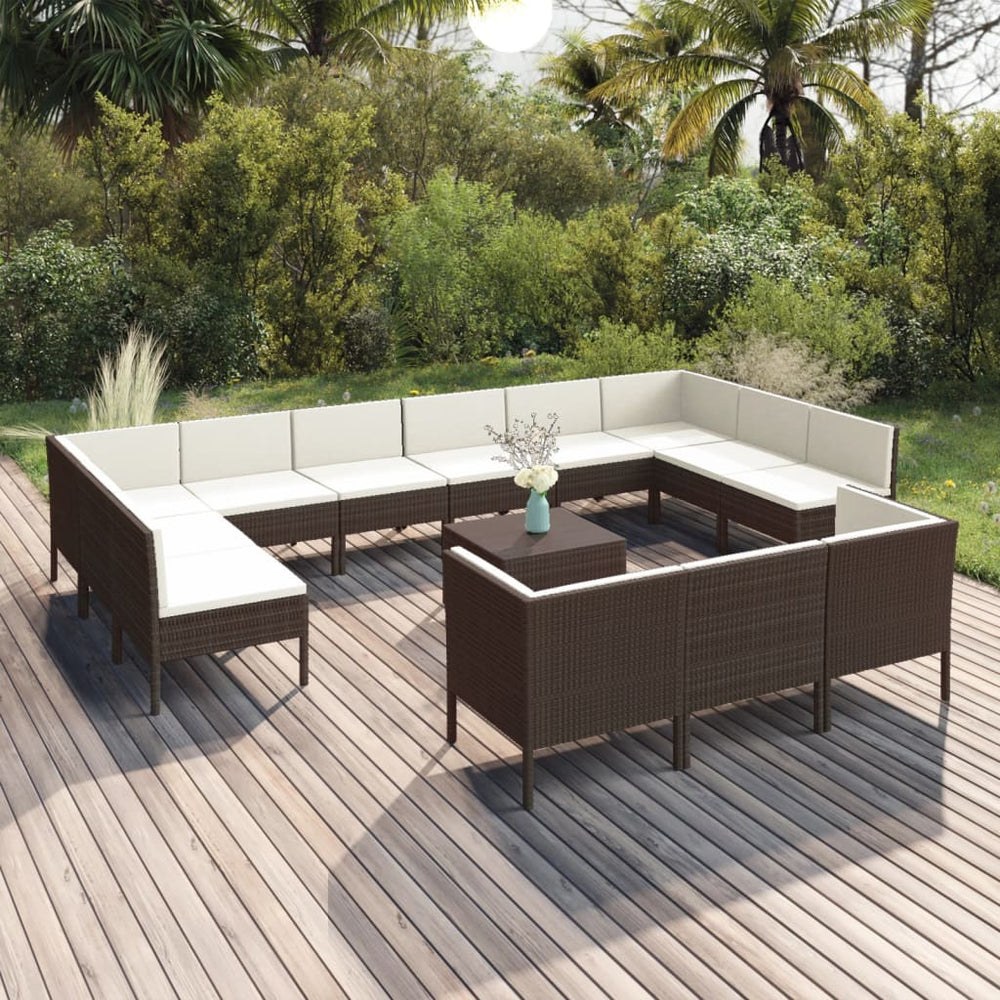 vidaXL Salon de jardin 14 pcs avec coussins résine tressée Marron