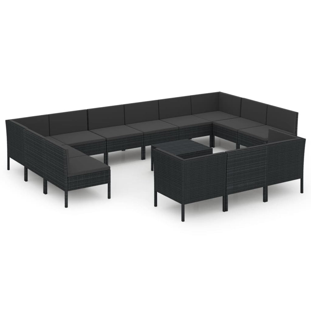 vidaXL Salon de jardin 14 pcs avec coussins résine tressée noir