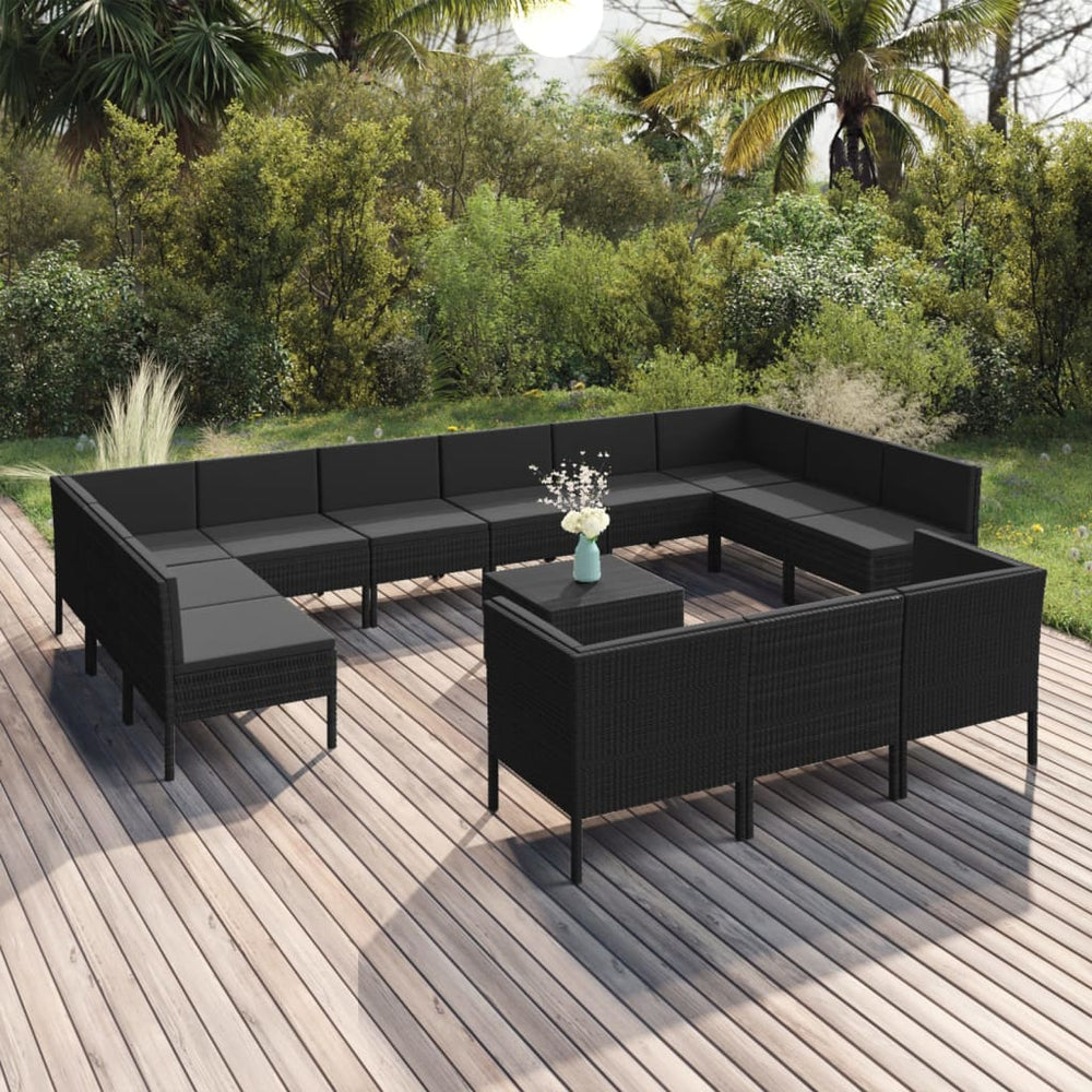 vidaXL Salon de jardin 14 pcs avec coussins résine tressée noir