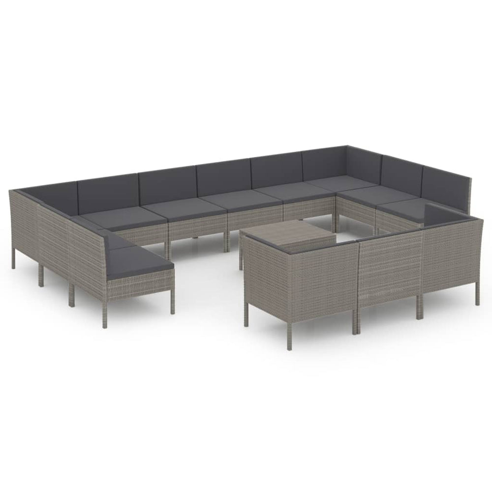 vidaXL Salon de jardin 14 pièces en résine tressée avec coussins gris