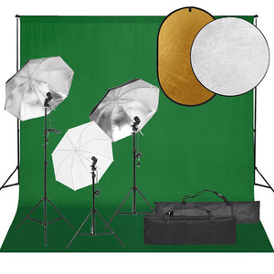 Fotostudio-Set mit Beleuchtung, Hintergrund und Reflektor