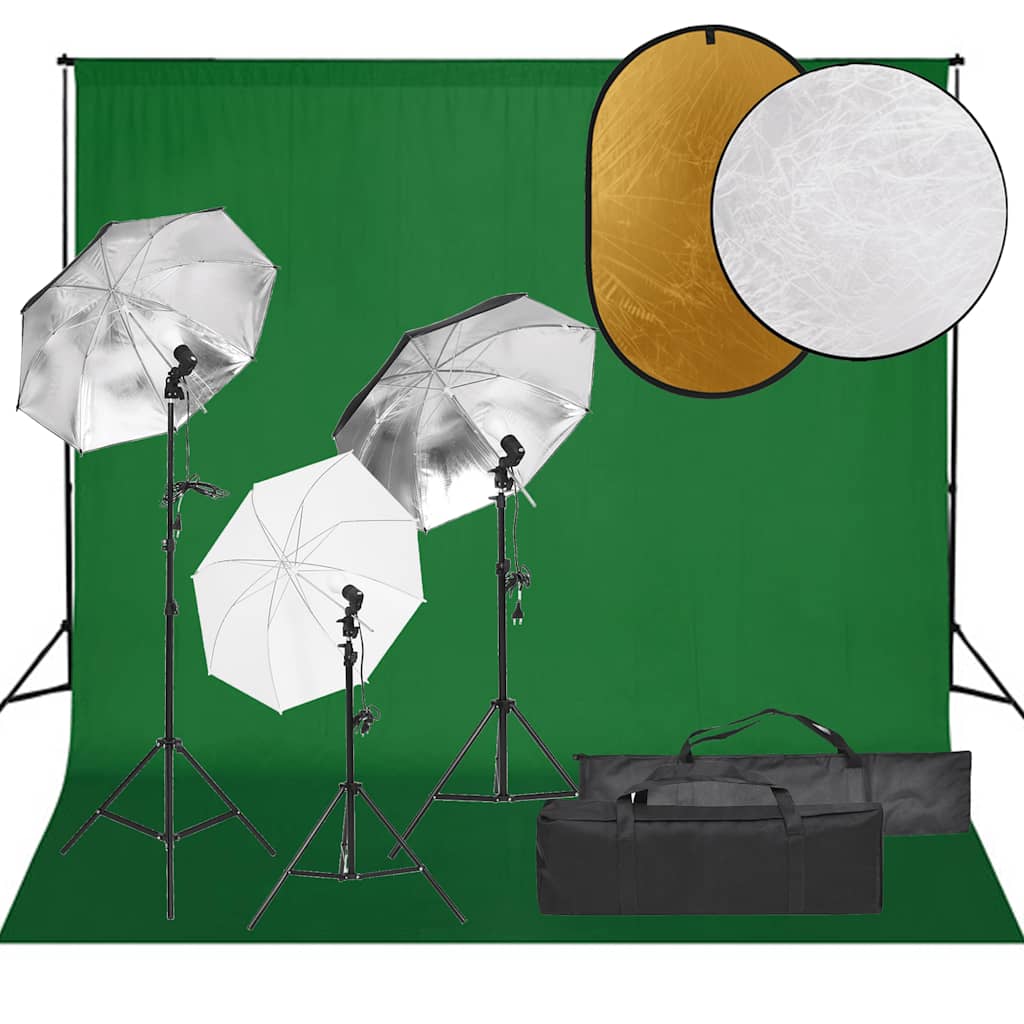 Fotostudio-Set mit Beleuchtung, Hintergrund und Reflektor