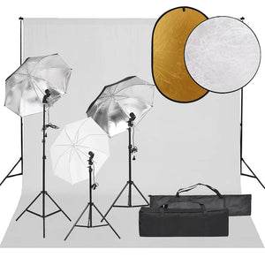 Fotostudio-Set mit Beleuchtung, Hintergrund und Reflektor