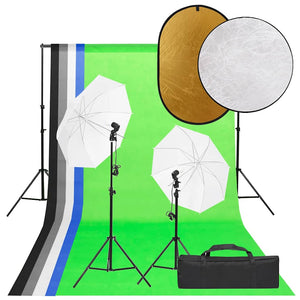 Fotostudio-Set mit Beleuchtung, Hintergrund und Reflektor
