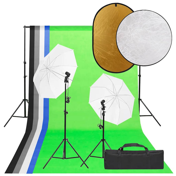 Fotostudio-Set mit Beleuchtung, Hintergrund und Reflektor