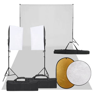 Fotostudio-Set mit Beleuchtung, Hintergrund und Reflektor